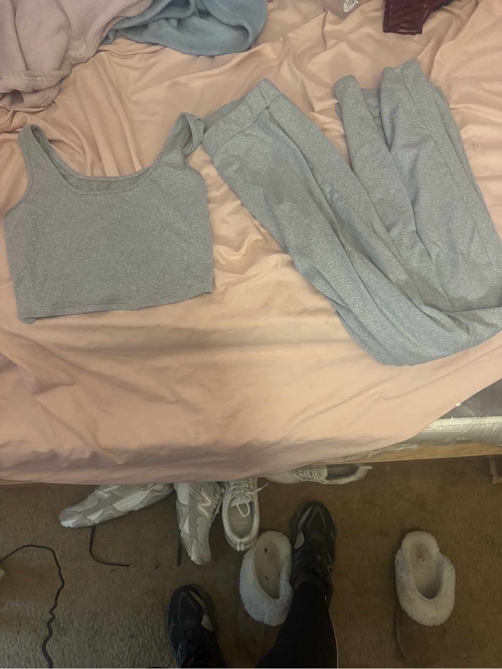 Women's Grey Crop Tank and High-Waist Leggings Set